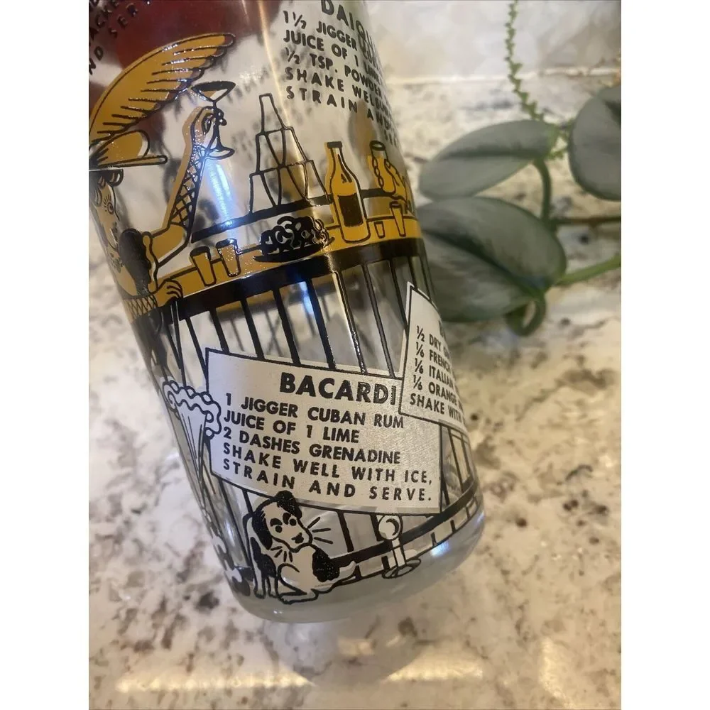 Vintage MCM Bartender Bar‎ Cocktail Shaker with Recipes Clear Glass speakeasy